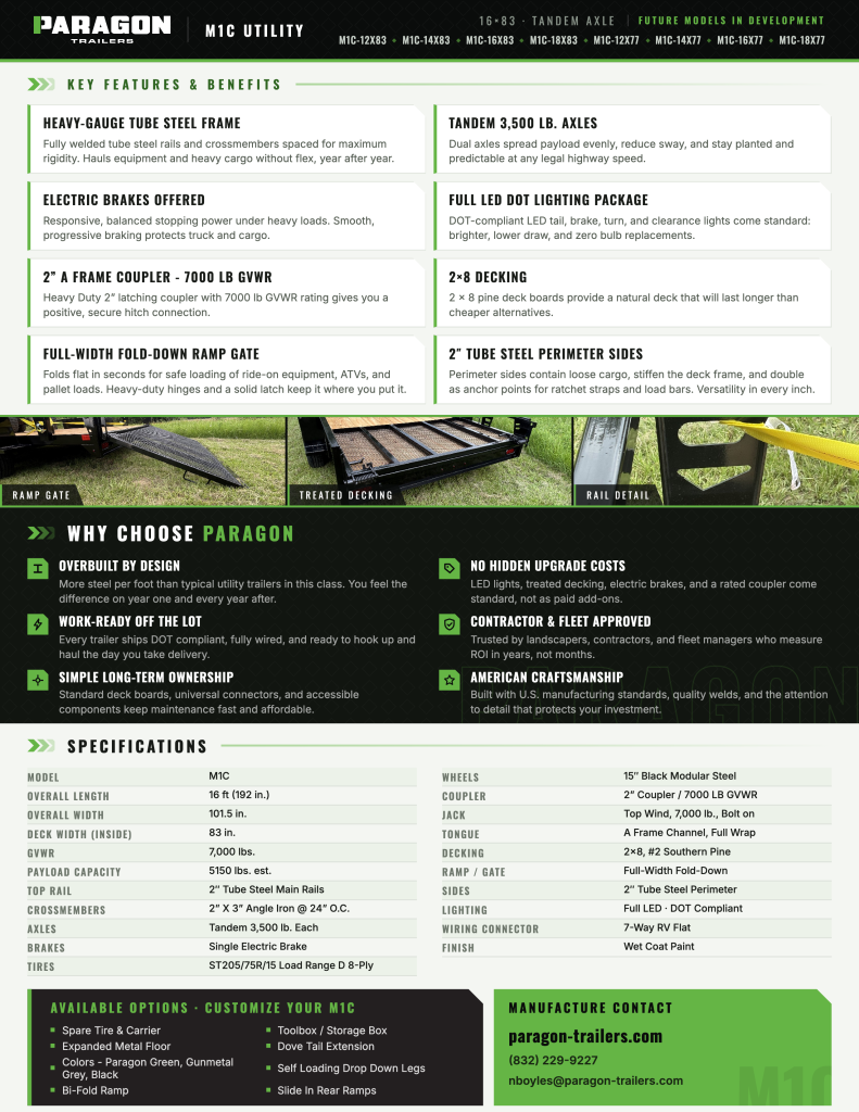 Back M1C Specifications Sheet Version 3 Paragon Trailers 1